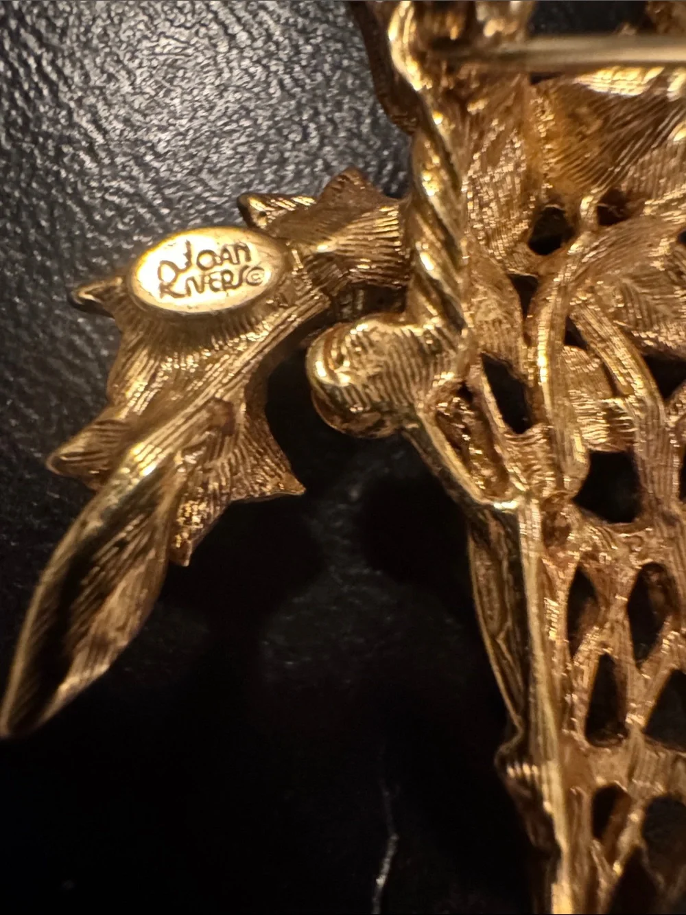 Vintage Joan Rivers Gold-Tone Basket Floral Brooch with Multicolor Stones